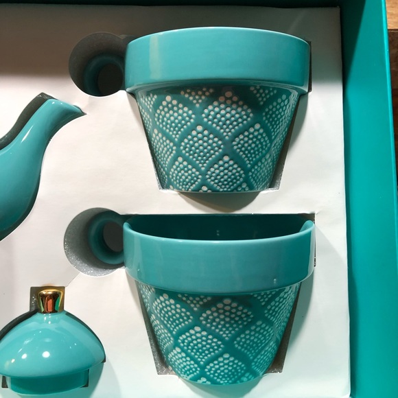 New Pinky Up Tea For Two, Unique Beautiful CeramicTurquoise Tea Set with Tea Pot - Picture 6 of 8